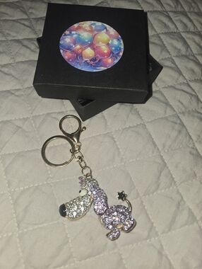 Sparkling Poodle Keychain - Pink and Silver Glitter